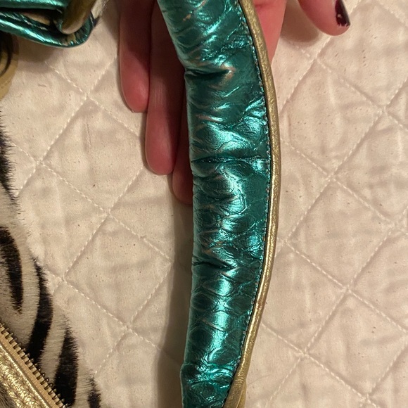 MAxx New York Zebra Fur Women's Bag with Teal Accents - Picture 7 of 10